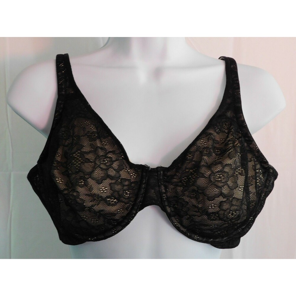 Ambrielle Bra Womens Underwire Black with Beige Bra Size 38D